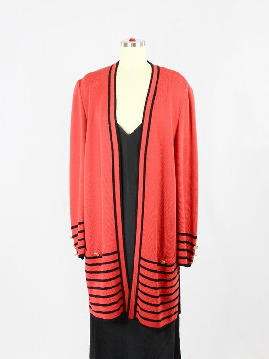 Vintage Sweaters - Vintage 00's MEDICI by Gill Harvey Red Acrylic Wool Knit Long Cardigan, Size 14